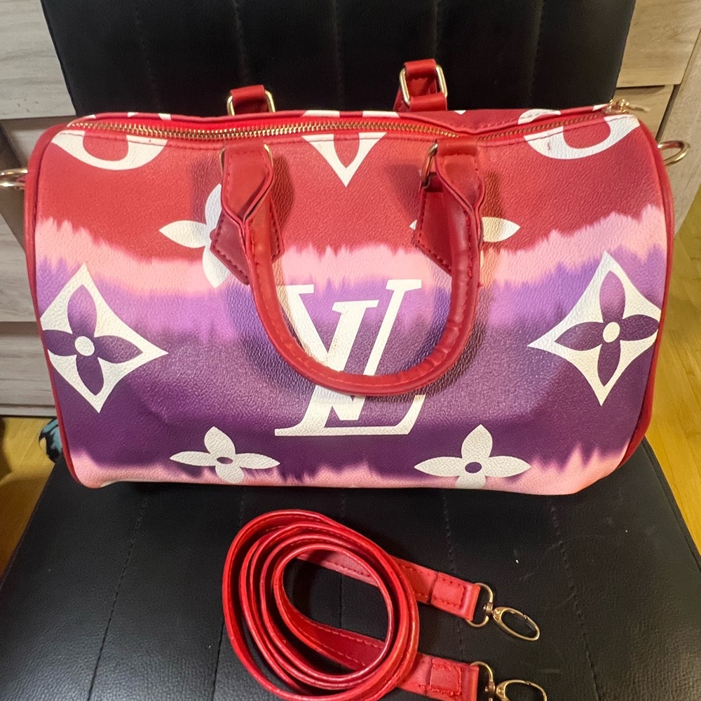 Vibrant Red and Purple Women's Satchel